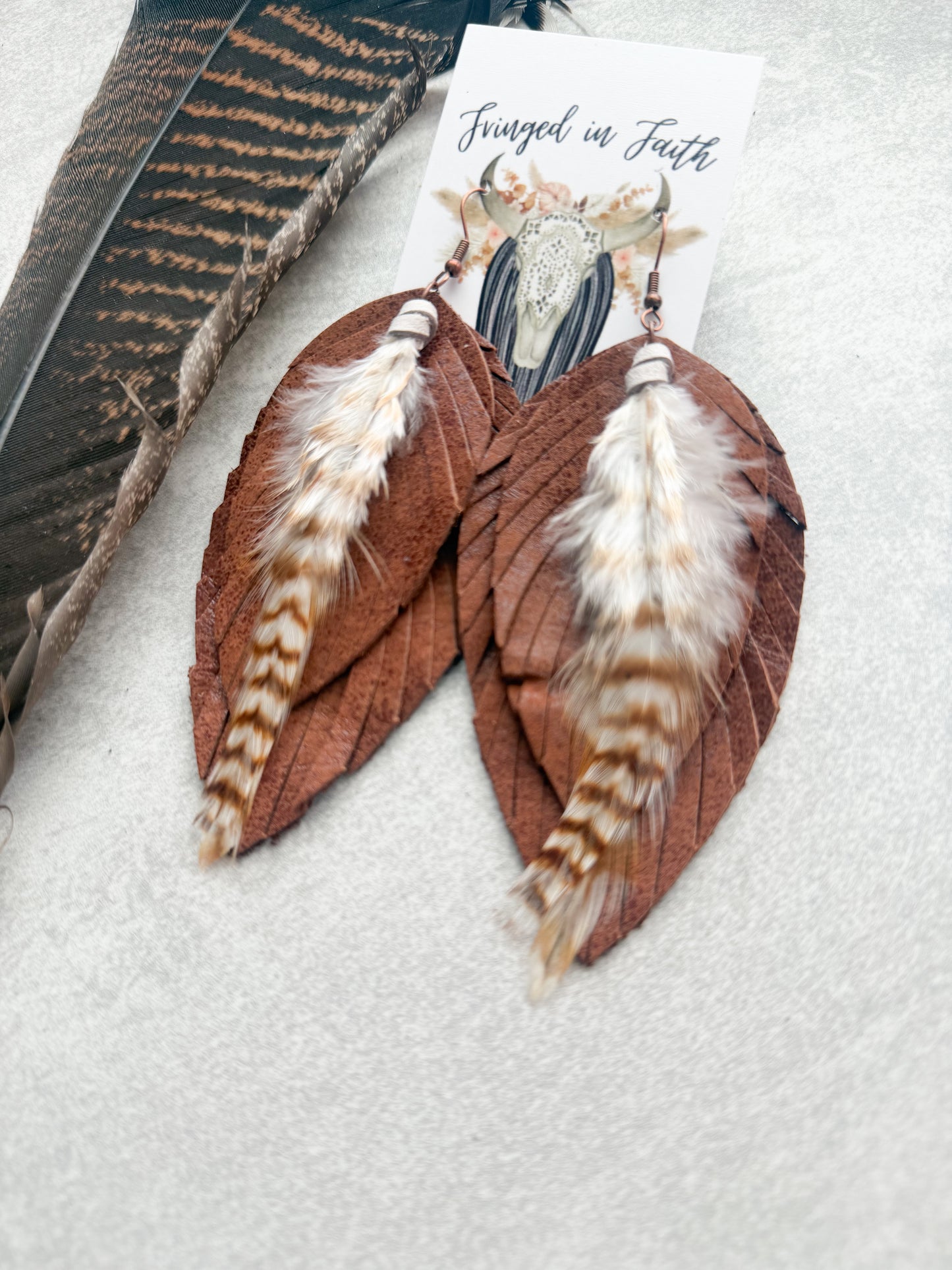 Ronan Fringe Feather Earrings | Brown