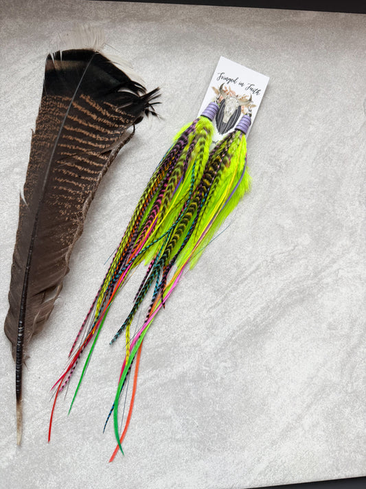 Neon Feather Earrings w Tinsel