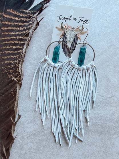 White Fringe Crystal Earrings