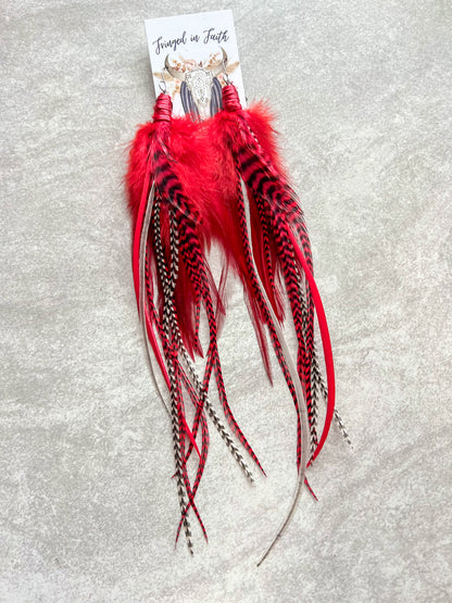 Candy Apple Feather Earrings