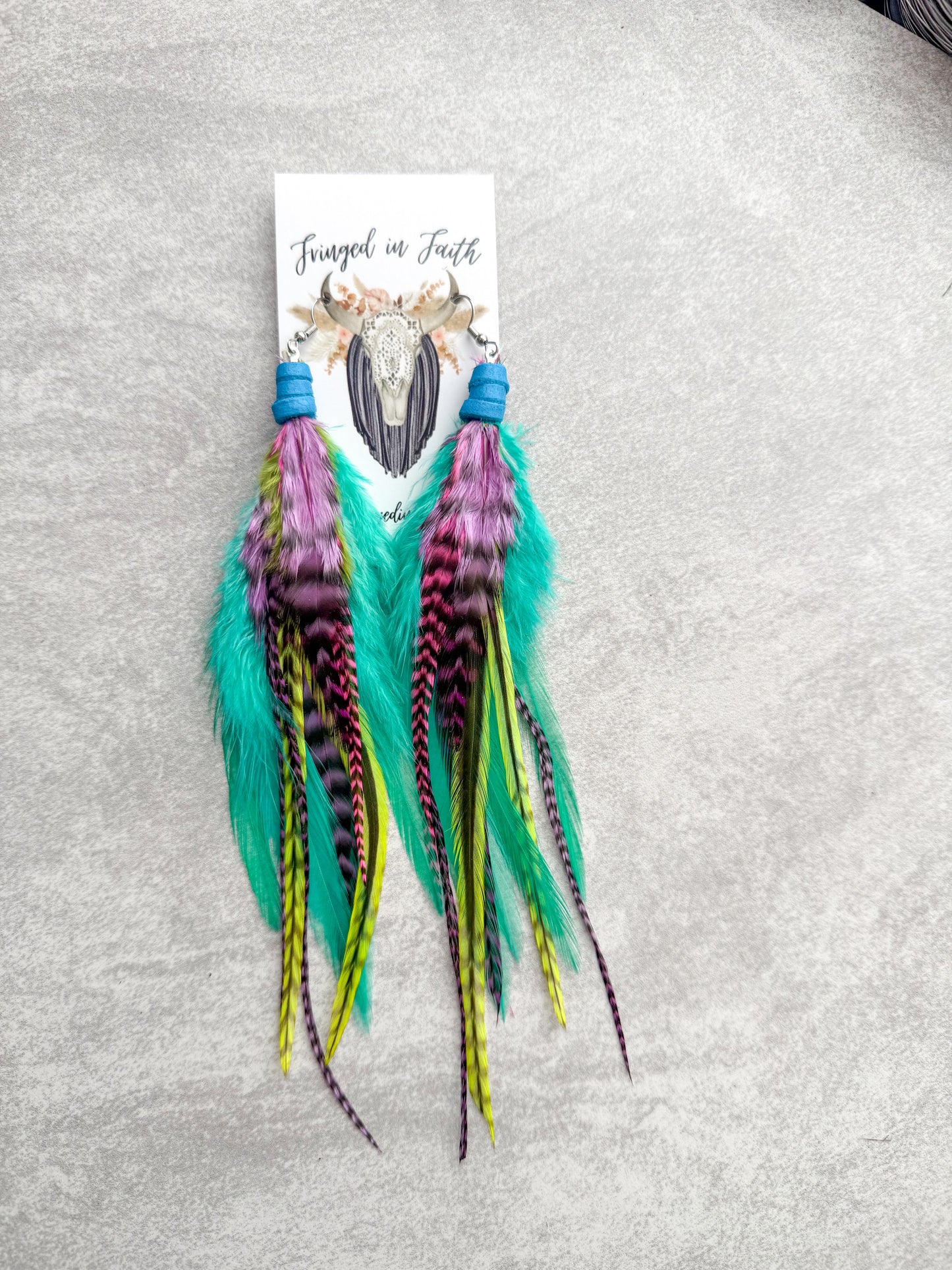 Mint Neon Feather Earrings