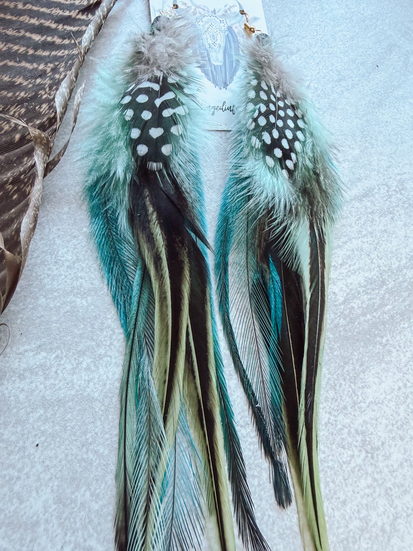 Black + Mint Feather Earrings