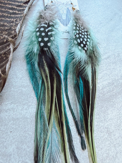 Black + Mint Feather Earrings