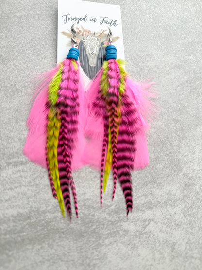 Pink Neon Feather Earrings