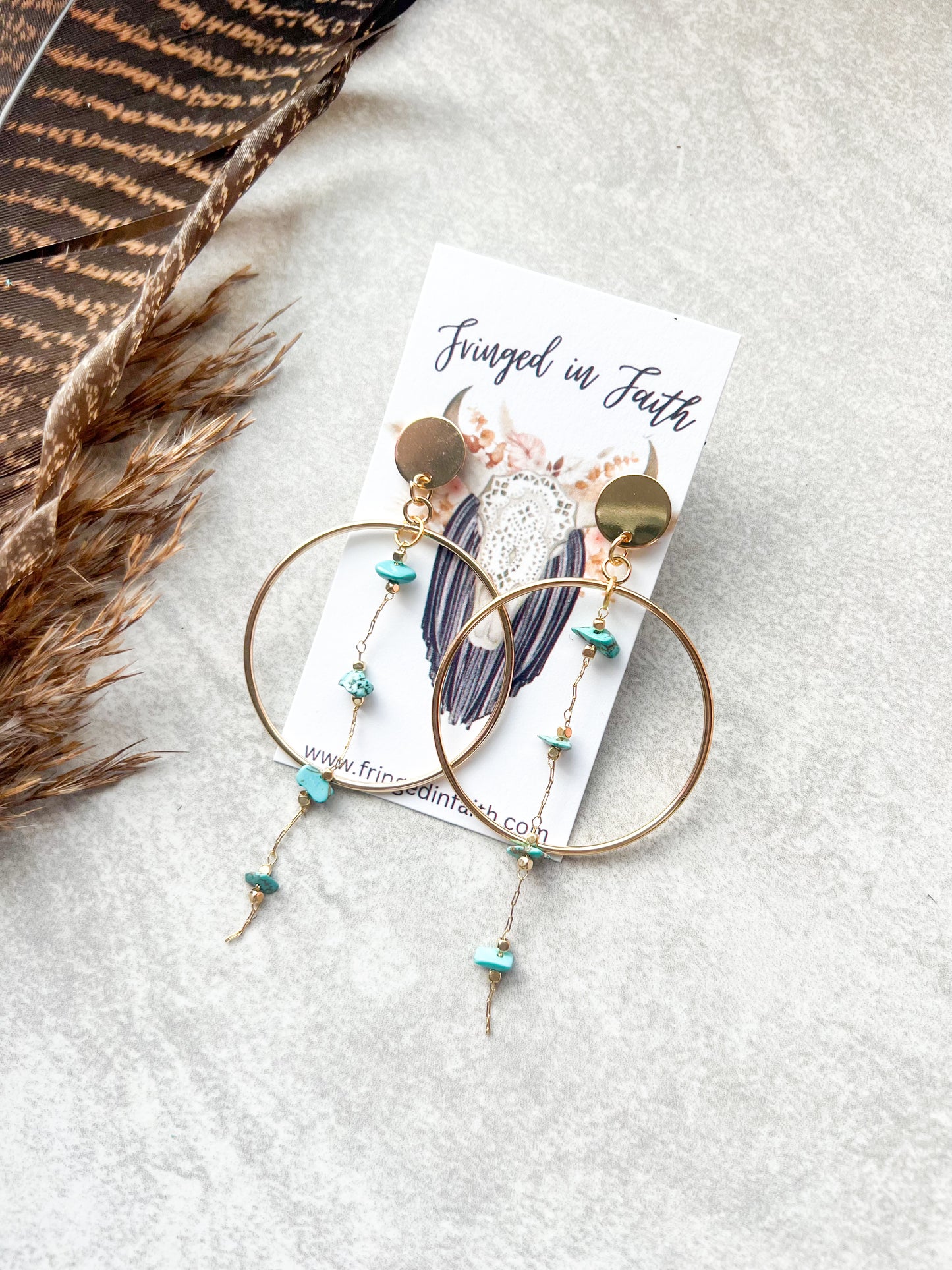 Boho Hoop Chain Earrings | Turquoise