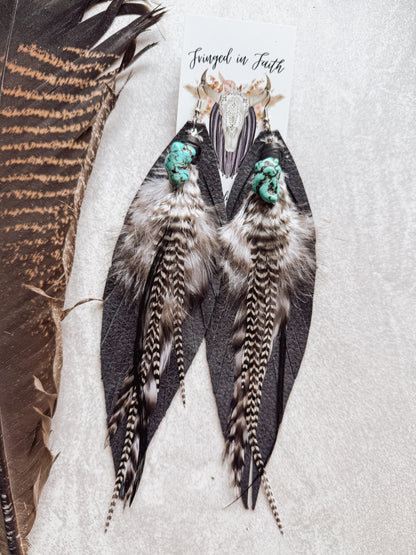 Turquoise Bead Feather Earrings