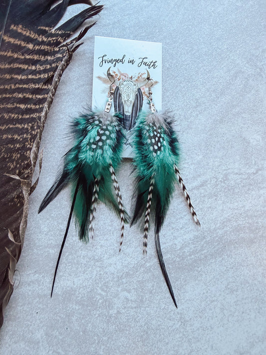 Green Feather Earrings