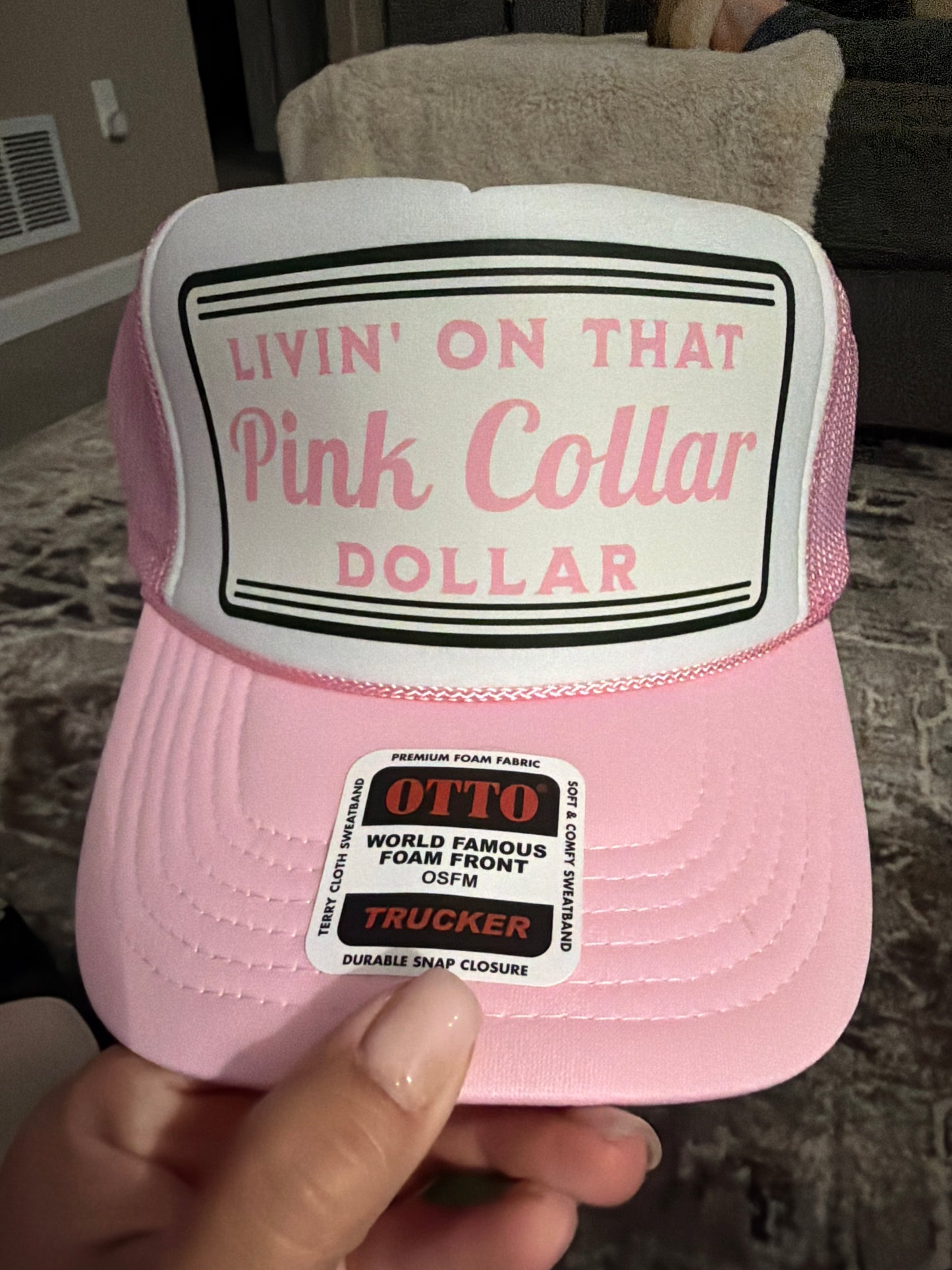 Pink Collar Trucker Hat