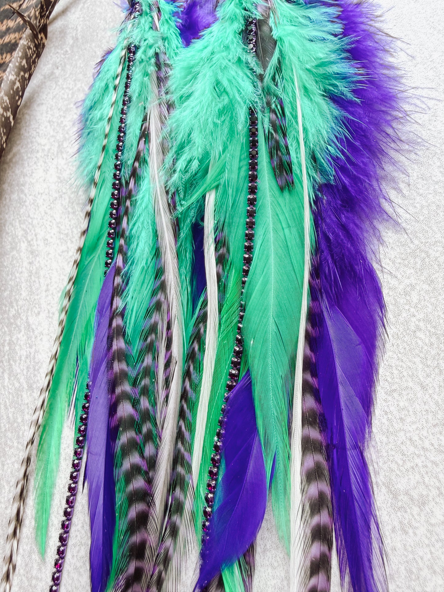 Purple & Mint Feather Earrings