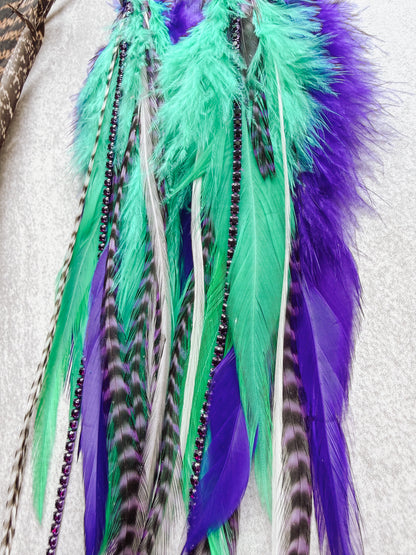 Purple & Mint Feather Earrings