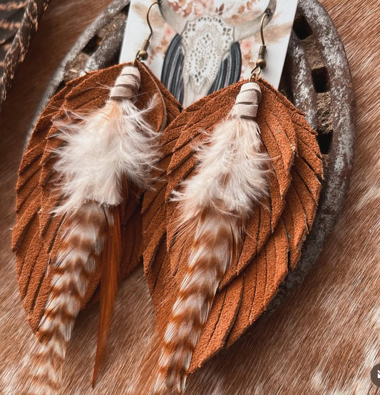 Ronan Fringe Feather Earrings | Tan