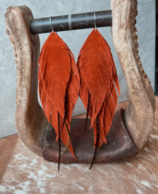 Dutton Fringe Feather Earrings | Rust Orange