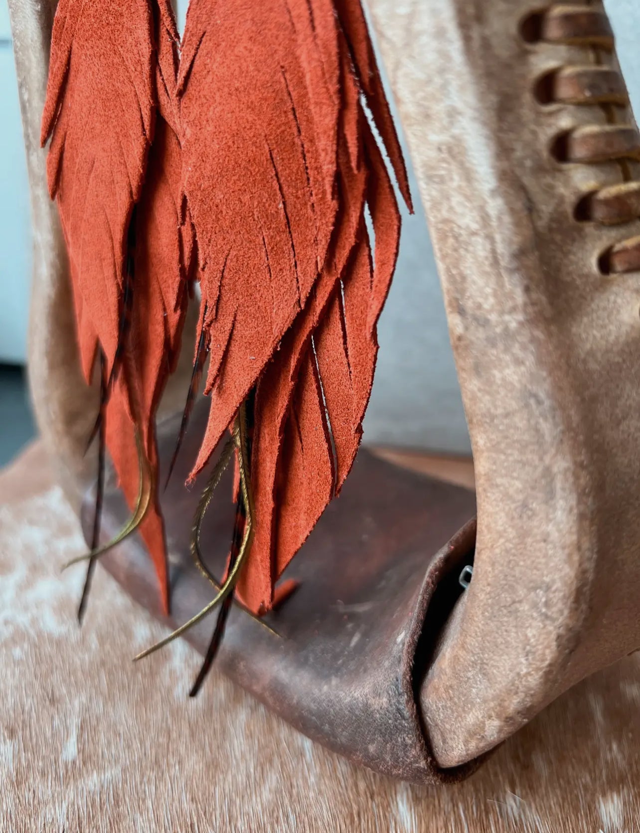 Dutton Fringe Feather Earrings | Rust Orange