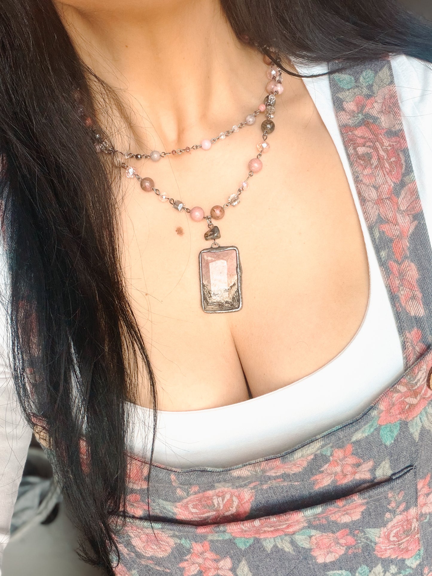 Mauve Square Stone Necklace