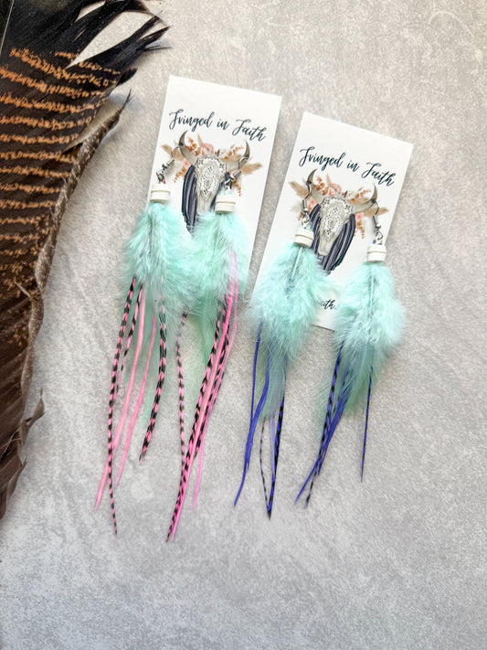 Neon Feather Earrings | Mint
