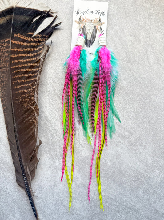 Neon Feather Earrings | Rainbow