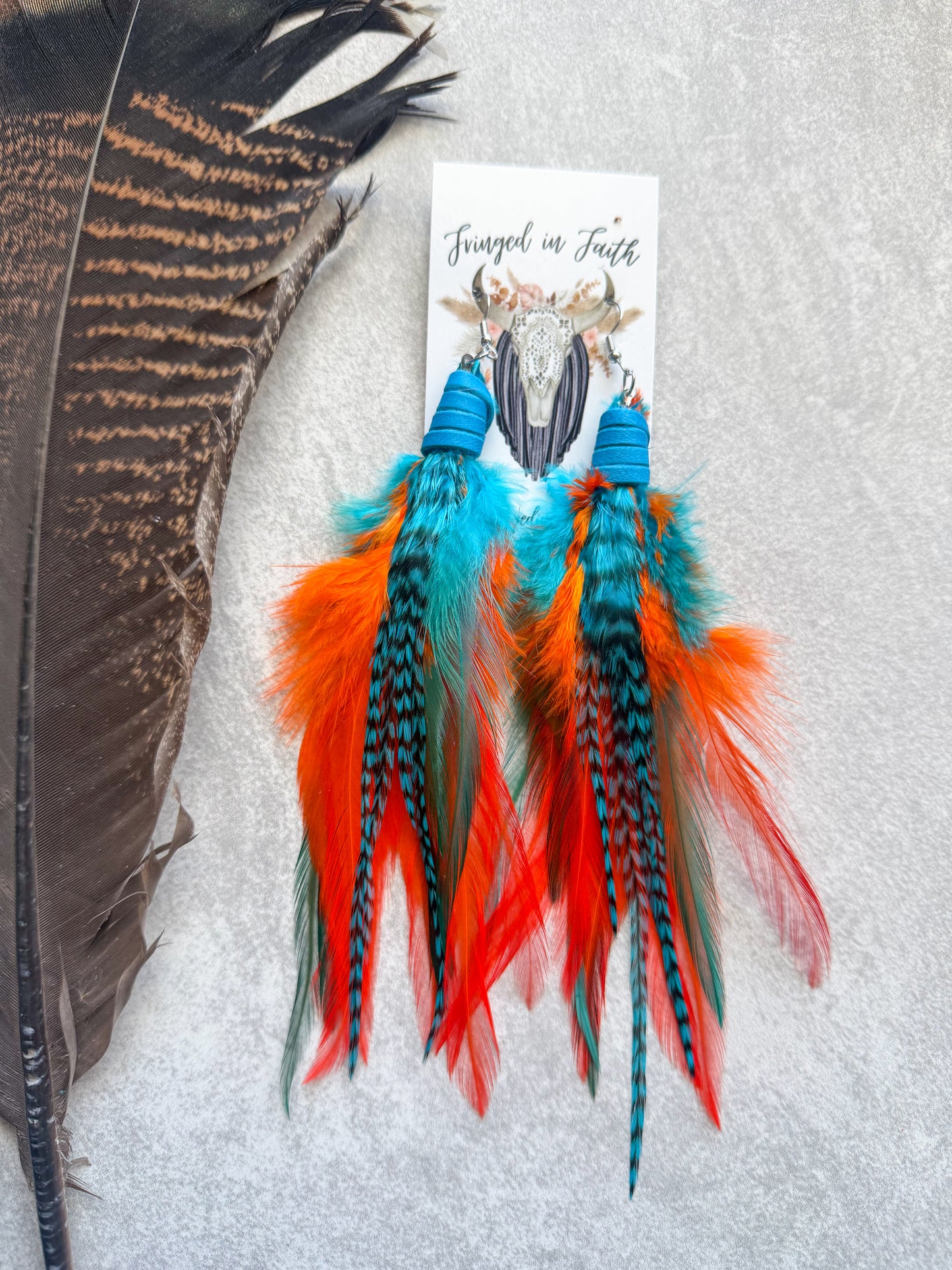 Neon Feather Earrings | Turquoise + Orange