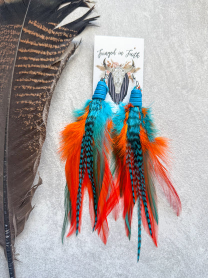 Neon Feather Earrings | Turquoise + Orange