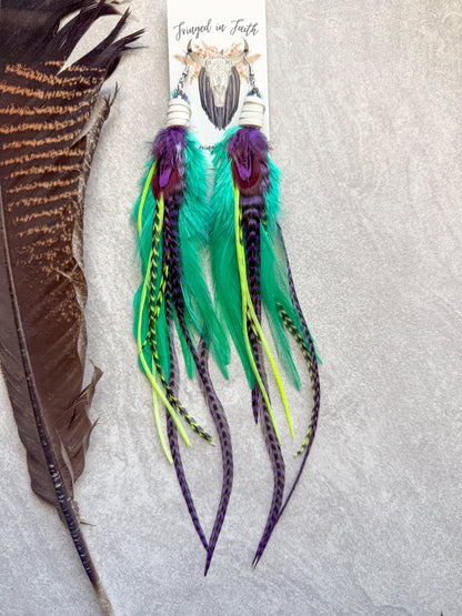 Neon Feather Earrings | Mint + Yellow