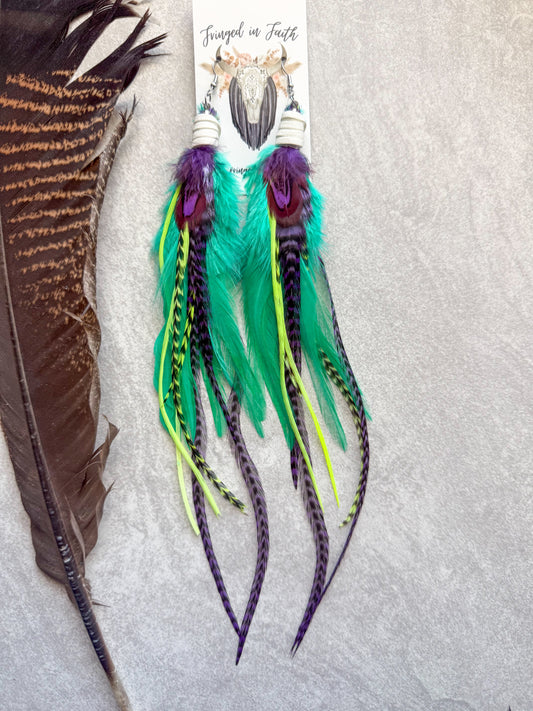 Neon Feather Earrings | Mint + Yellow