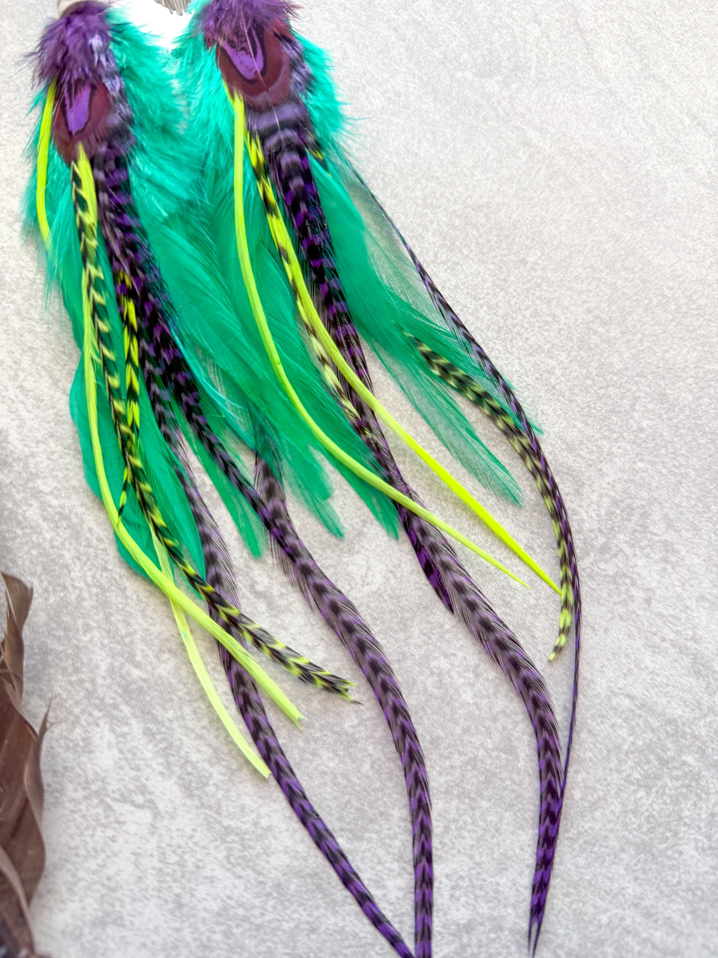 Neon Feather Earrings | Mint + Yellow