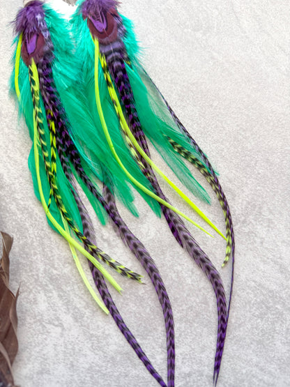 Neon Feather Earrings | Mint + Yellow