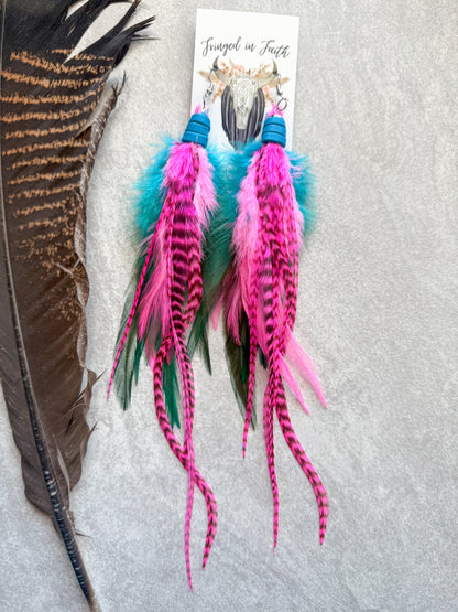Neon Feather Earrings | Pink + Turquoise