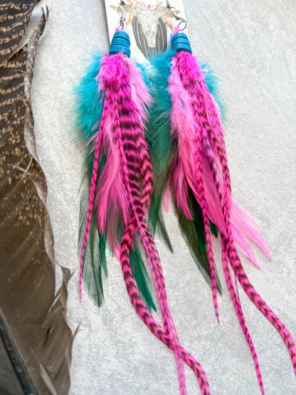 Neon Feather Earrings | Pink + Turquoise