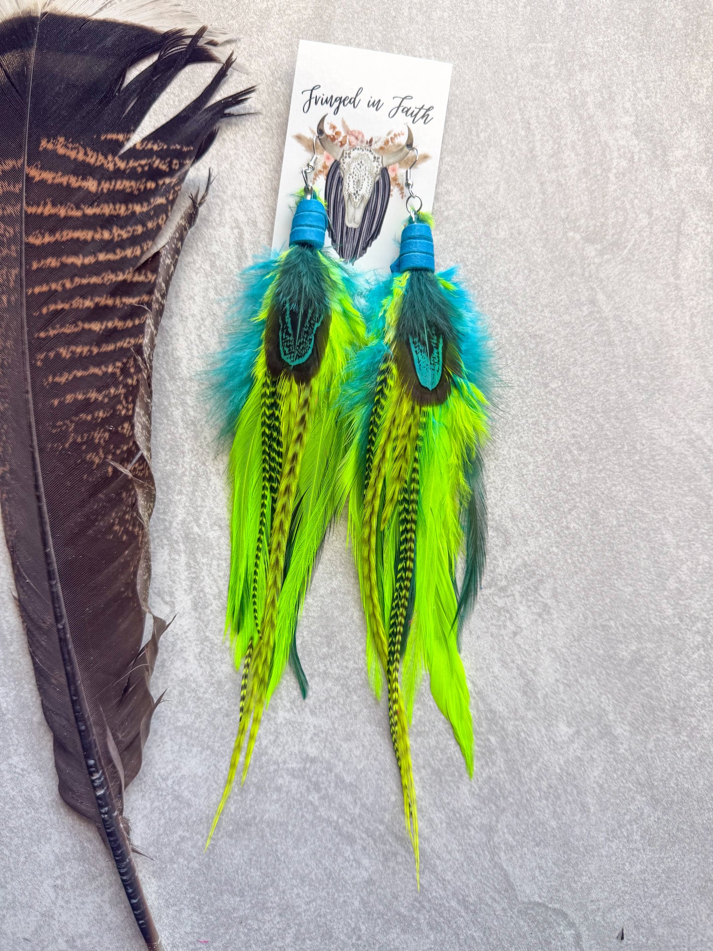 Neon Feather Earrings | Yellow + Turquoise