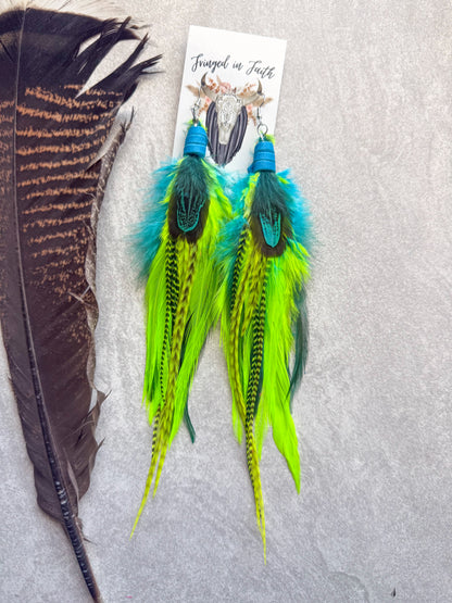 Neon Feather Earrings | Yellow + Turquoise