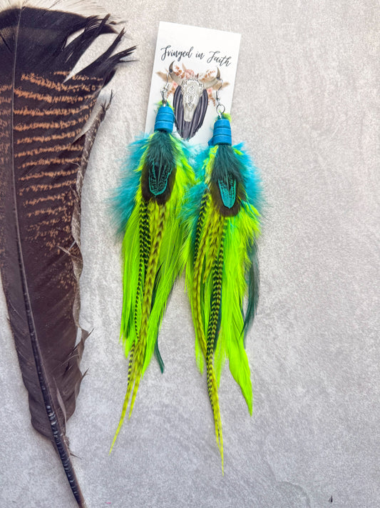 Neon Feather Earrings | Yellow + Turquoise