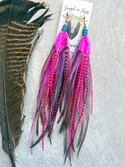 Neon Feather Earrings | Pink + Purple