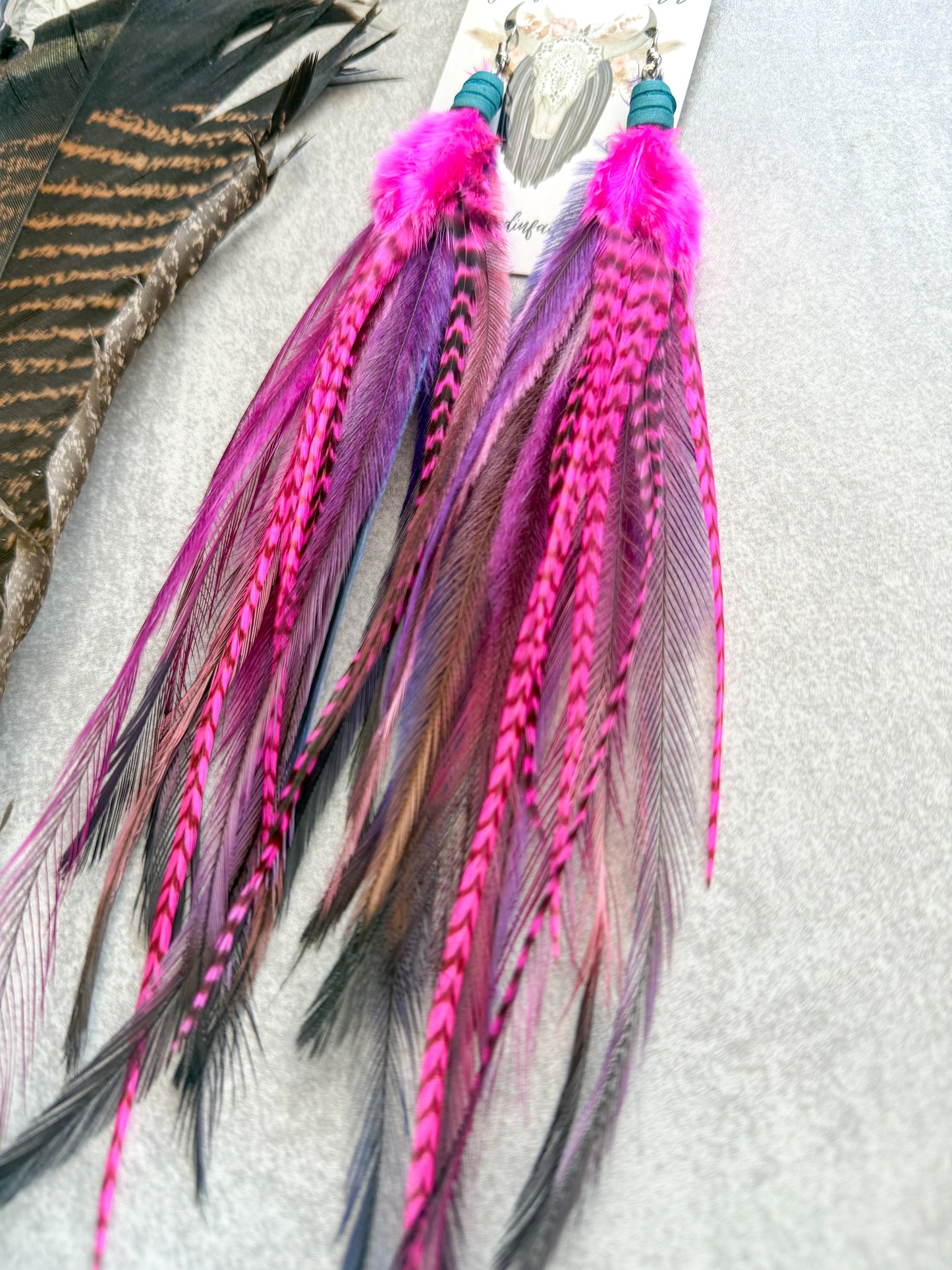 Neon Feather Earrings | Pink + Purple