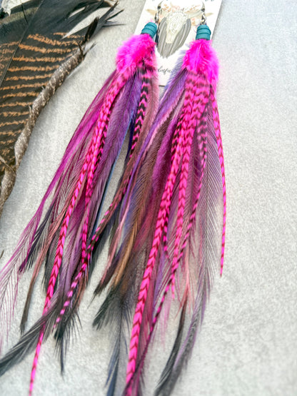 Neon Feather Earrings | Pink + Purple
