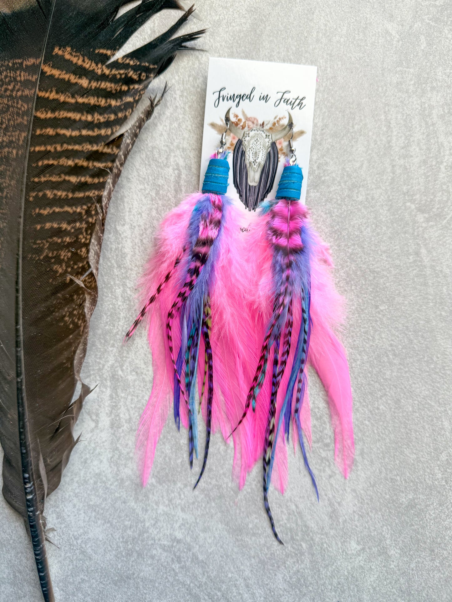 Neon Feather Earrings | Pink + Purple