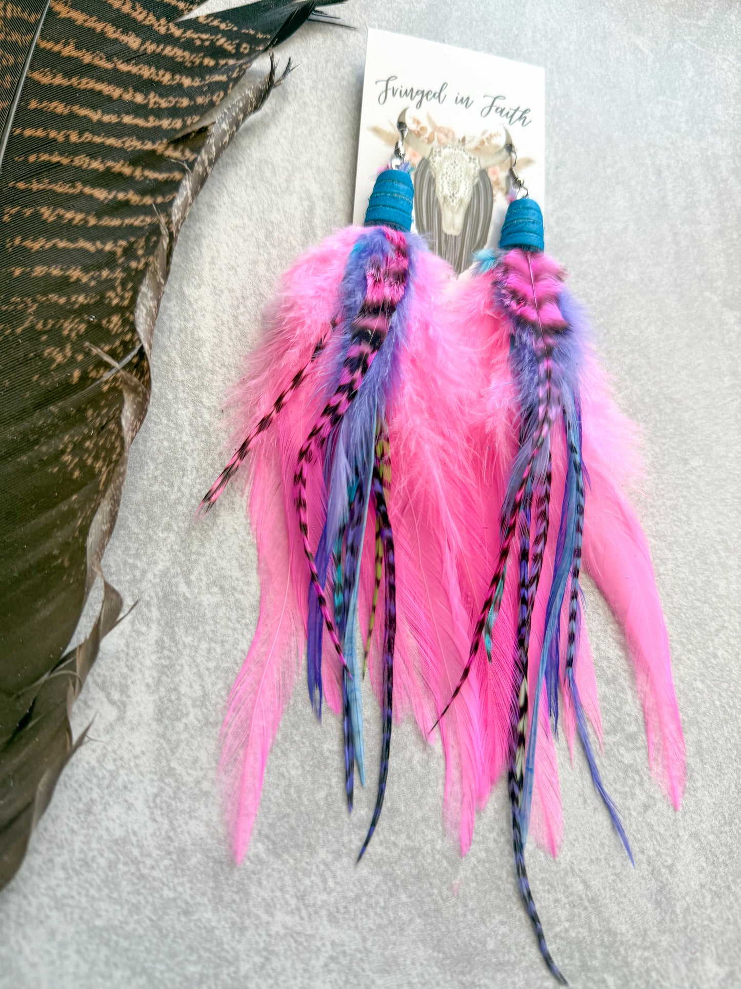 Neon Feather Earrings | Pink + Purple