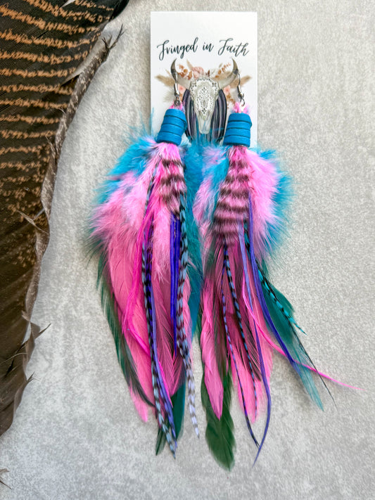 Neon Feather Earrings | Pink + Turquoise