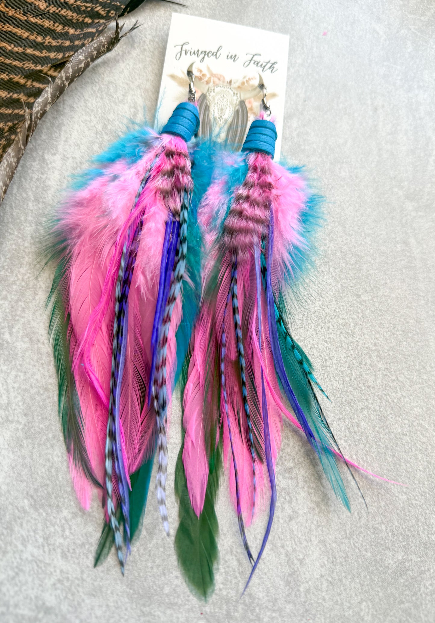 Neon Feather Earrings | Pink + Turquoise