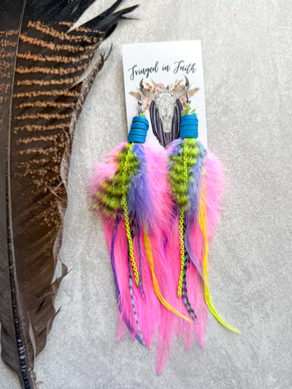Neon Feather Earrings | Pink + Purple