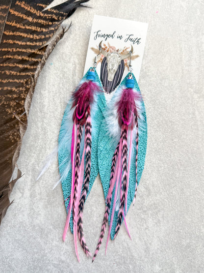 Neon Feather Earrings | Turquoise + Pink