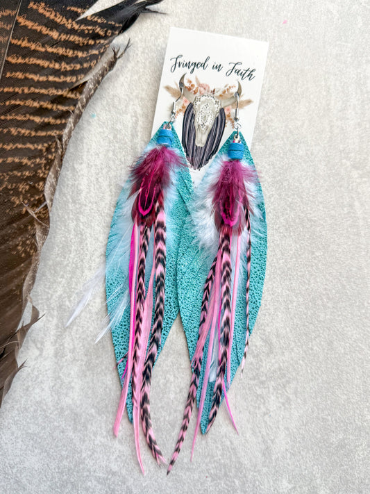 Neon Feather Earrings | Turquoise + Pink
