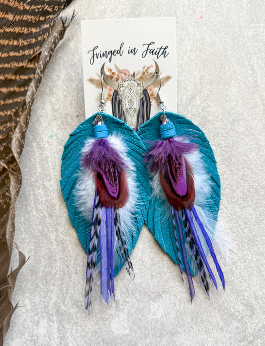 Neon Feather Earrings | Turquoise + Purple