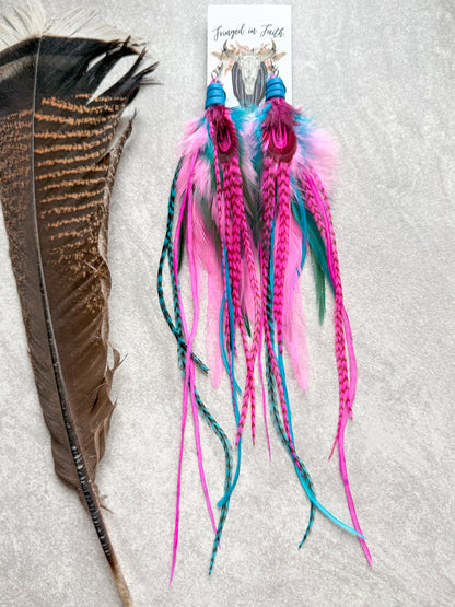 Neon Feather Earrings | Pink + Turquoise