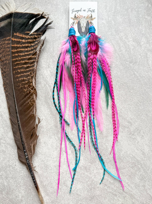 Neon Feather Earrings | Pink + Turquoise