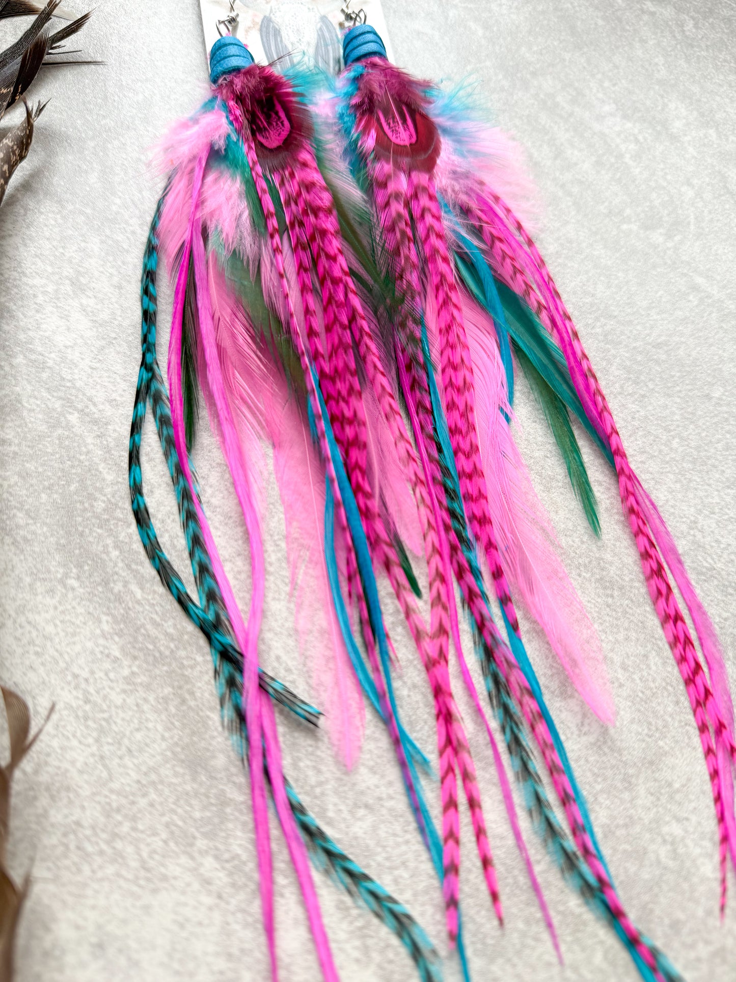 Neon Feather Earrings | Pink + Turquoise