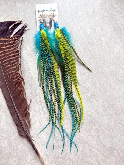 Neon Feather Earrings | Turquoise + Yellow