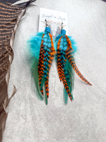 Neon Feather Earrings | Orange + Turquoise