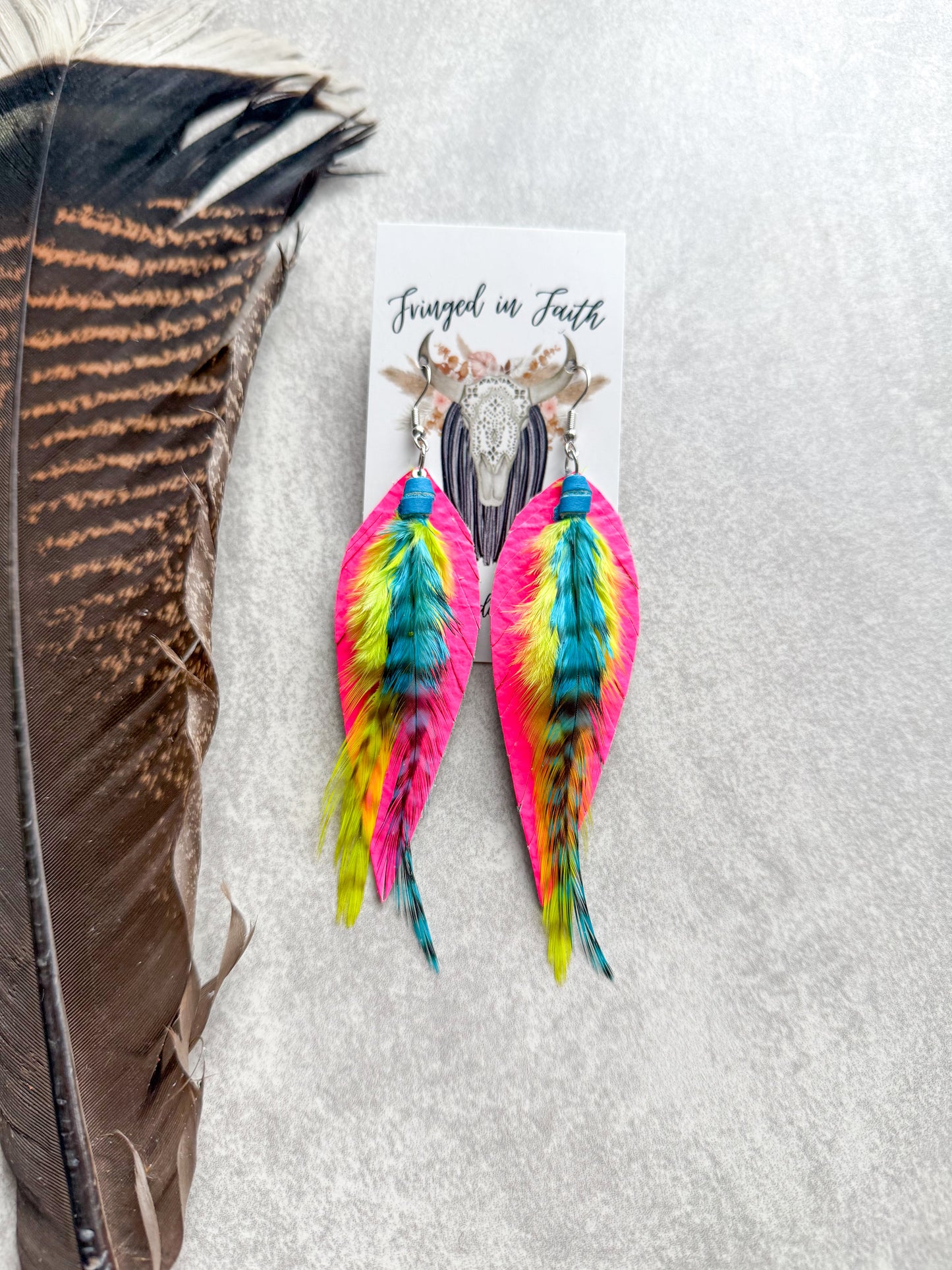 Neon Feather Earrings | Pink