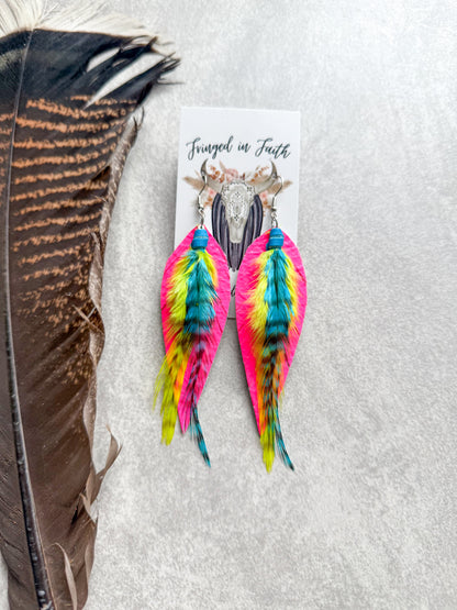 Neon Feather Earrings | Pink