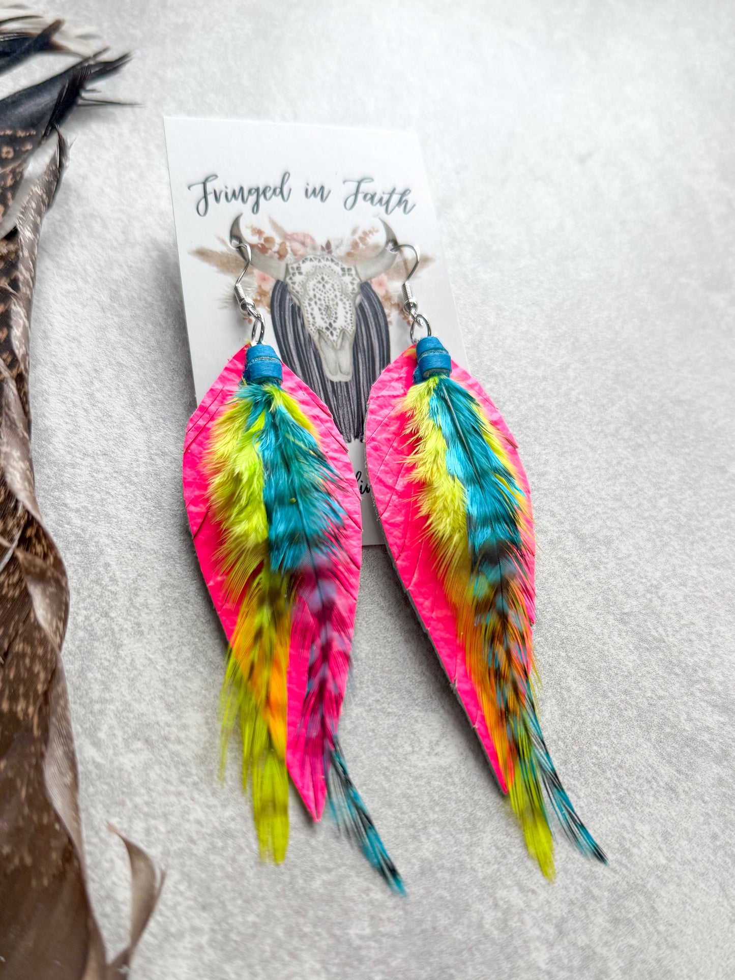 Neon Feather Earrings | Pink